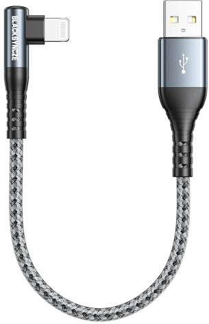 BLACKSYNCZE Câble iPhone Court 30CM, Cable Chargeur iPhone [Certifié MFi] Nylon Câble Lightning Charge Rapide Angle Droit Fil pour iPhone 14 13 12 11 Pro Max Mini XR XS X 8 7 6 Plus 5s SE 2020