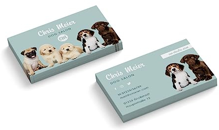 Visitenkarten gestalten | Dog Salon | 2-seitig | Querformat | Menge + Farbe + Papier zur Auswahl | selbst personalisieren | Hundefrisör | Groomer | Hundesalon (Cyan, 250 Stück)