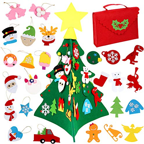 TOPANBIETER 999 Albero di Natale 68 x 48 cm, in feltro decorativo fai da te per bambini, set fai da te, albero di Natale (3D in borsa rossa)