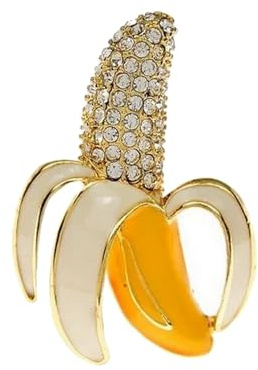 Broche bijou fruit banane acier doré et strass blanc