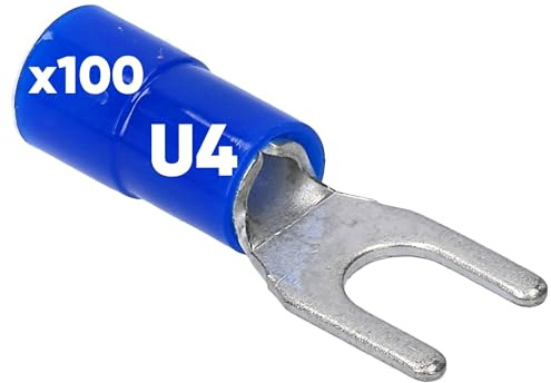 100 Stück Kalitec GKSBU4 Kabelschuhe Gabelkabelschuhe 1,5-2,5mm² I blau teilisoliert I PVC Kragen U4 I zum Verbinden von Kabeln oder Litzen I schützt elektrische Verbindungen I Quetschverbinder