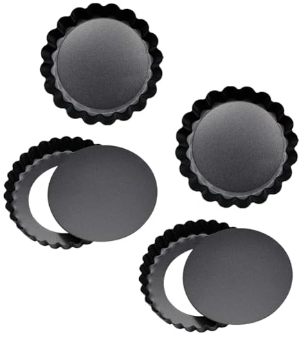 HugeDE 4 Pcs 12cm Round Tart Tins Small Non Stick Quiche Pan Mini Dessert Baking Pans Cupcake Cake Muffin Mold Tin Pan with Removable Loose Bottom