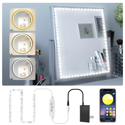 Daymeet Led Vanity Mirror Lights, 4M Led Lights for Mirror, Dimmable Color & Multi-Color Brightness Lighting Fixture Strip Lights for Mirror, Bluetooth APP Control for Makeup Vanity Table Bathroom