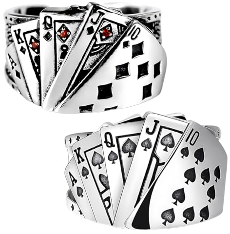 NHPY 2 Stück Spielkartenring Männer Ring, Edelstahl Silber Matt Poliert Keltischer Knoten Vintage Gravur Gothic Biker Set für Herren
