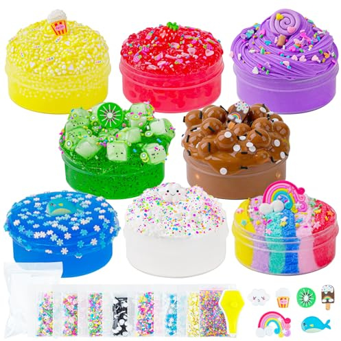 8 x 100 ml Schleim Set, Slime Variety Pack Different Textures, mit Rainbow Cloud, Butter, Clear, Glow in The Dark Slime, Schleim-Partygeschenke für Mädchen und Jungen, Oster- und Halloweengeschenk