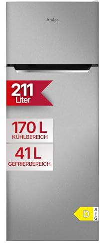 Amica Kühl-Gefrierkombination 211 L 142,8x54x55,1 cm DT 374 170 E | 170 L Kühlteil, 41 L Gefrierteil, Automatische Abtauung, LED Beleuchtung, Gemüseschublade, Wechselbarer Türanschlag