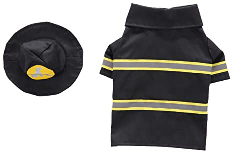 VILLFUL Haustier Feuerwehruniform Kostüm Satz aus Weichem Material Schwarz M Hunde Katzen Partybekleidung Welpenmantel