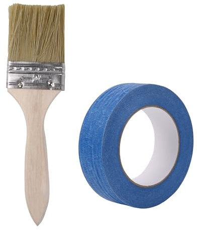BQLZR Pennello per macchie e vernici, 5,1 cm, con nastro blu da pittore, 3,6 cm x 45 m, confezione da 2