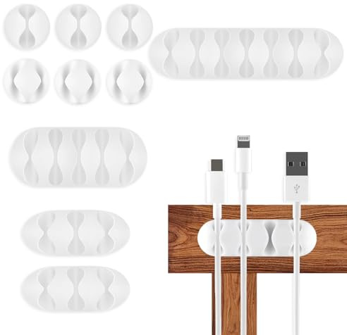 Clips de Soporte de Cable, 10 Pcs Organizador Clip de Cable, Autoadhesivo de Silicona Organizador de Cable, Clips para Cables Duraderos para la Gestión de Cables de Carga PC USB de Escritorio - Blanco