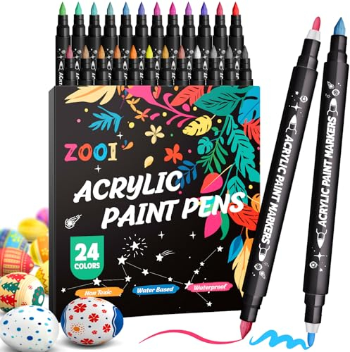 ZOOI Geschenk Mädchen 4-13 Jahre, 24 Farben Acrylstifte für Steine Wasserfest, Dual Tip Acrylic Paint Marker Stifte, Filzstifte Kinder, Geschenke für Mädchen, Adventskalender Füllung Kinder