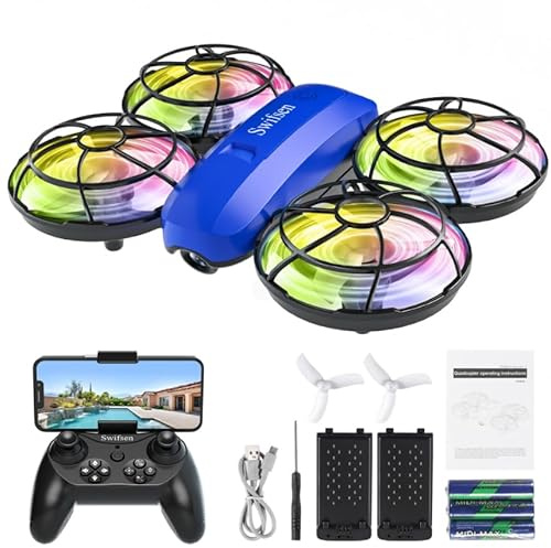 Swifsen Drones for Kids with Camera,Rc Drone Indoor Small Helicopter,Birthday Gifts for Boys and Girls Beginners Friendly,Mini Quadcopter Toy With 2 Batteries,Propeller Protect,Altitude Hold