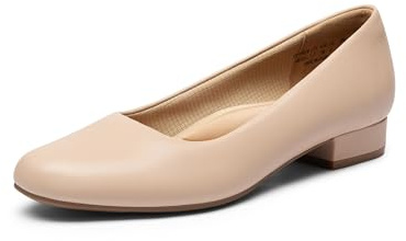 DREAM PAIRS Women's Pumps Low Chunky Closed Toe Heels for Women Comfortable Casual Slip-On Dress Shoes for Wedding Work Office Party SDPU2461W,Size 7,Nude-Pu,SDPU2461W