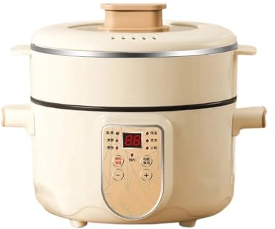 Olla eléctrica multifuncional for saltear, 2,5l, inteligente, antiadherente, con vaporera, arrocera, olla caliente eléctrica de gran capacidad (Size : 2L, Color : With steamer white)