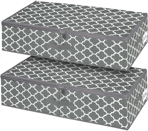 Förvaringslåda under sängen med lock, 2-pack undersängsförvaring med sido- och bottenstöd och 3 handtag, stora hopfällbara tygunderbäddsförvaringspåsar med dragkedja för täcken, täcken, sängkläder, 76
