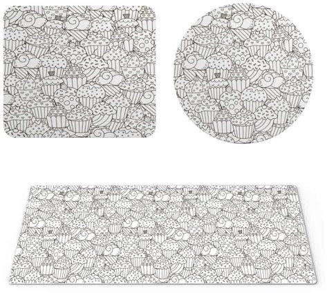 EHOMERY Tapis de Souris Gamer XXL Tapis de Bureau Enfant Dessin animé de gâteau Tapis de Souris Gamer Personnalisable Mouse Pad Large - 3 Pack [30x80 cm, 20x24 cm and Dia 20 cm]