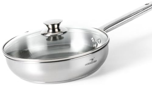 HOMICHEF Sartén Saltear de Acero Inoxidable Sin Níquel de 24.1 cm Apta para Inducción y Horno - Sartén de Acero Inoxidable Premium Pulido Espejo - Sartenes Saludables No Tóxicas