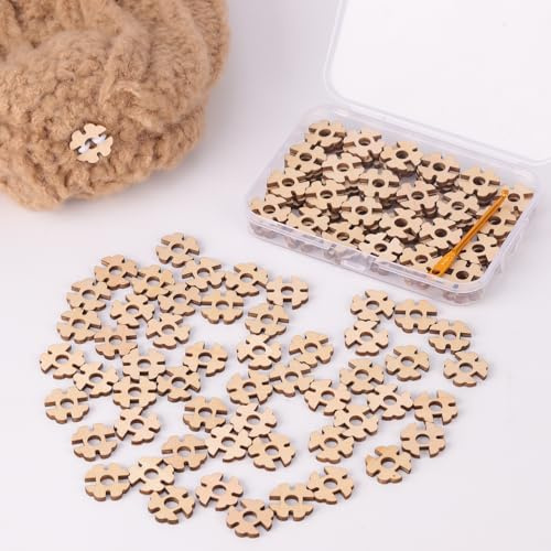 Removable Wooden Pom Poms Buttons, 100 Stück Bommelknöpfe Aus Holz, Pom-Pom-Knöpfe,Holzknöpfe Kunstpelz Bommelhalter Zum Befestigen Von