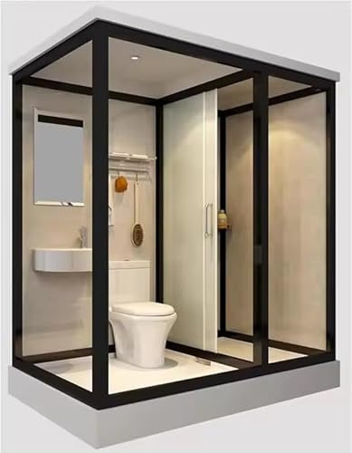 Prefab Bathroom Pod, Shower Room with Toilet, Sink, LED Light, Easy Install