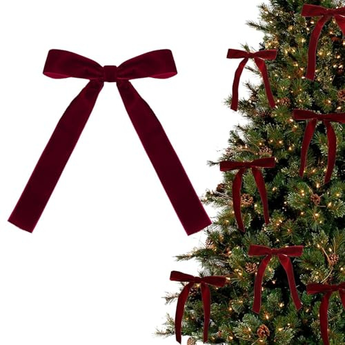 12PCS Red Velvet Bows for Christmas Tree, Garland Red Velvet Bows Ornaments for Christmas Tree with Gold Twist Ties（B)