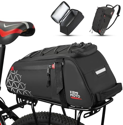 KEMIMOTO 2 IN 1 Fahrradtasche mit Kühlfunktion, 8L Gepäckträgertasche mit Abnehmbarer 6L Isoliertasche, Mehrere Fächer, mit Tragegriff und Schultergurt, Fahrrad Taschen hinten