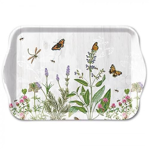 Ambiente kleines Tablett Dekotablett 13 x 21 cm Melamin Kräuter Garten Schmetterlinge Serie herb Garden