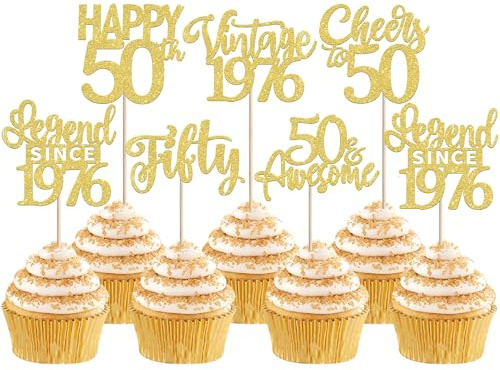 Xsstarmi 24 Pack Legend Since 1976 Cupcake Toppers Gold Glitter Vintage 1976 Cupcake Picks Cheers to 50 Awesome Fifty Cake Decorations for Hello 50 Fabulous Happy 50th Birthday Party Supplies