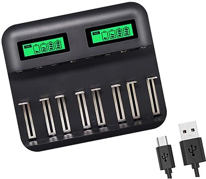 KONTONTY Chargeur Intelligent USB AA AAA C À 8 Ports avec Écran LCD Chargeur De Batterie Rechargeable pour Piles AA/AAA/