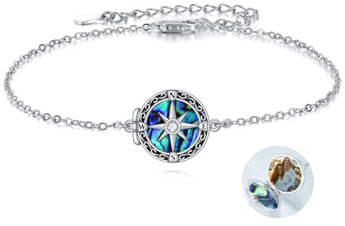 POPLYKE Anker Medaillon/Baum des Lebens Medaillon/Kompass Armband Damen 925 Sterling Silber benutzerdefinierte Foto Armband Abschluss Gedenken Schmuck Geschenke für Damen
