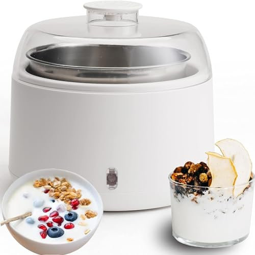 QYLTTDM Yogurtera eléctrica automática, máquina para Hacer Yogur Griego de Temperatura Constante de 1 litro con Recipiente de Acero Inoxidable, Ideal para Yogur casero, natto y kéfir