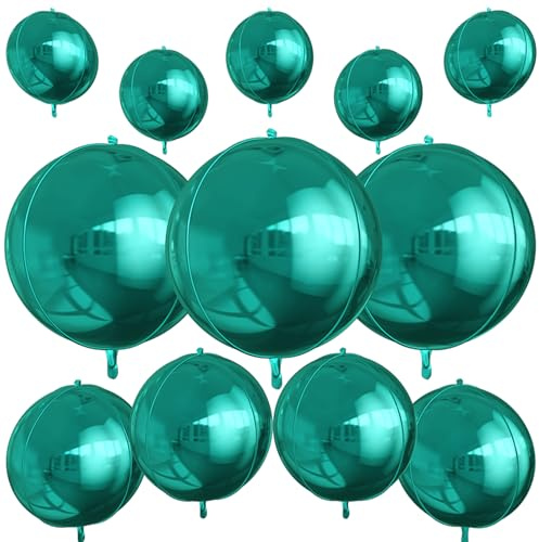 12 palloncini rotondi in lamina verde scuro, 55,9 cm, 38,1 cm, 25,4 cm, 4D, palloncini a elio, verde metallizzato, per compleanni, lauree, matrimoni, anniversari, Capodanno, discoteca, balli