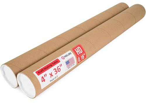 Paclord 4 x 36 Heavy-Duty Reinforced Cardboard Mailing Tube, Pack of 2 Tubes with 4 Caps – Secure USPS Approved – Great for Shipping and Storing of Prints, Artwork, Posters or Documents