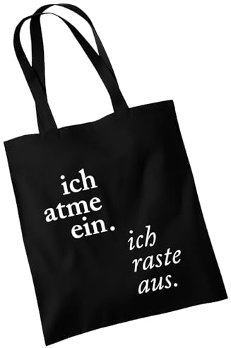 OM3 Baumwolltasche mit Spruch - ich atme ein ich raste aus - Statement - Baumwollbeutel - Tasche - Lange Henkel