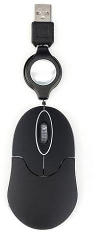 watiowave Ratón óptico Mini con Cable retráctil USB, Color Negro, Ideal para Trabajo y Uso portátil en laptops y computadoras.
