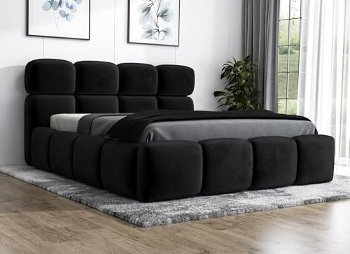 A&J MöbelLand Polsterbett 160x200 mit Bettkasten, Lattenrost und Matratze – MONAKO, Bett mit Stauraum in Schwarz