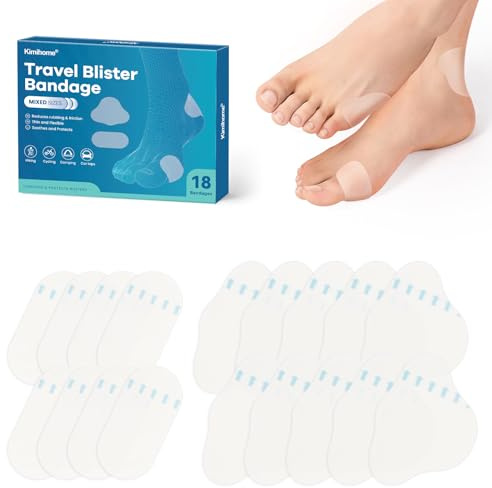 Hydrocolloid Blister Bandages for Feet, Blister Pads for Prevention & Recovery, Travel Essentials, Thin, Flexible and Nearly Invisible - 18ct (10 Spot Packs + 8 Bunion Packs)