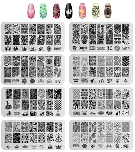 8 piastre per stampare unghie in pizzo Kit fai-da-te per decorazione unghie donna Timbri manicure Regalo design stile A