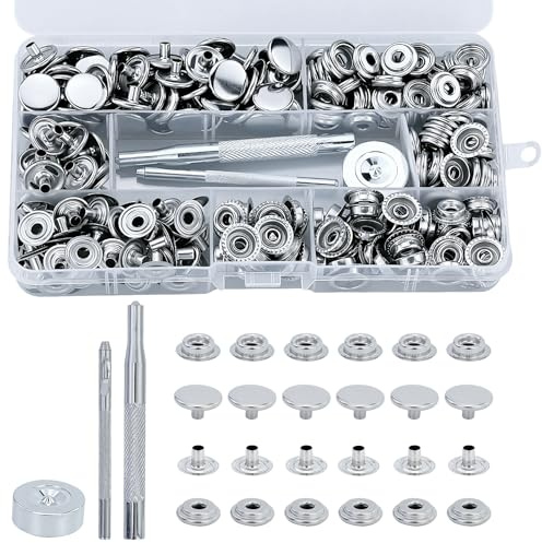 300 Stück Silber Druckknopf Metall set, Druckknöpfe, Snap Button Edelstahl mit 3 Stück Fixierwerkzeug für Kleidung Jeans Leder Handtasche DIY Handwerk