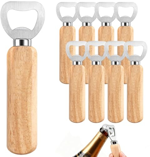 8 Stück Flaschenöffner, Flaschenöffner Holz, Tragbare Bierflaschenöffne für Zuhause, Küche, Bar