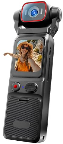 Baobylon Videocamera vlogging 4K, stabilizzazione a 6 assi, piccola videocamera per fotografia, mini bodycam, POV/Pocket Cam, action cam sportiva, senza fili, portatile per esterni