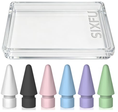 SIXFU 6 farbige Spitzen für Apple-Stiftspitze, kompatibel mit iPad, Stiftspitze mit Schutzhülle für Apple Pencil Pro/USB-C/1. Gen/2. Generation iPencil (weiß, schwarz, rosa, blau, lila, grün)