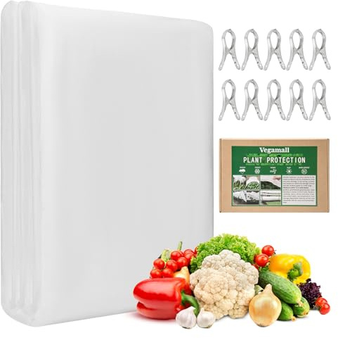 2 * 10m Garden Fleece Frost Protection for Plants with 10 Stainless Steel Clip Fittings, 17gsm Horticultural Fleece, Plant Covers for Winter for Vegetables, Fruits, Flowers