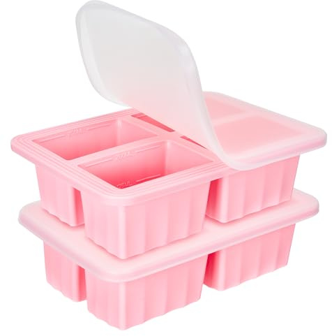 2 Pack Extra Large Soup Containers for Freezing, Silicone Cube Soup Freezer Mould with Lid, Meal Prep Soup Storage Containers, Large Ice Cube Tray for Sauce, 4-Compartment Freezer Container,Pink
