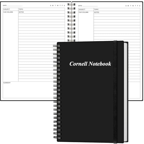 Yaridar A5 Cornell Notes Notebook - College Spiral Cornell Notebooks for Note Taking, Subject College Ruled Steno Pads for Office/School/Home, 5.8 x 8.5, Black