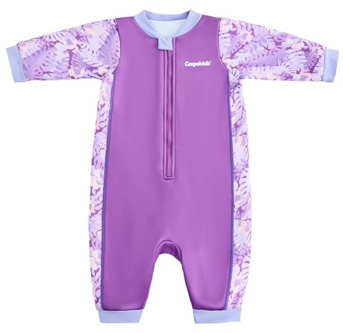 Gogokids Conjunto de neopreno para bebé 0-3 años, traje de baño térmico para niños pequeños, con cremallera frontal, traje de baño para bebé con forro de forro polar, mangas largas, protección solar y