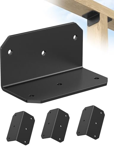 Anobeyi 2 x 4 Galvanized L Bracket Corner Brace, 90 Degree Angle Iron Support Brackets, 4 Pack Heavy Duty Metal Joint Bracket for Wood, Fence, Joist Shelf, Furniture, Raised Garden Bed (Black-4PCS)