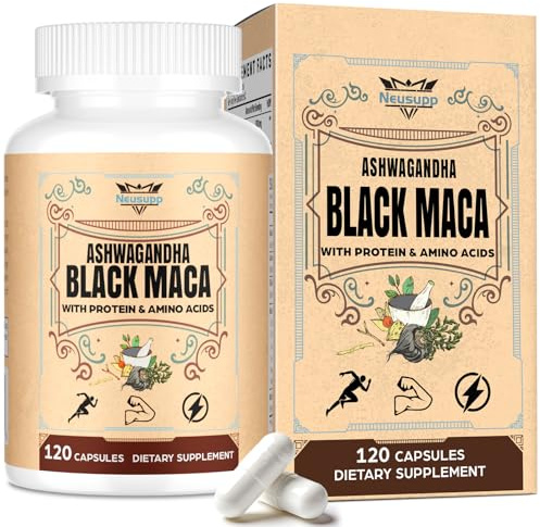 Maca Root & Ashwagandha - 120 Capsules | Black Maca & Ashwagandha for Men with Shilajit | Stress Relief, Hormone, Energy & Stamina | Whey Protein Isolate, HMB, L-Leucine for Post Workout Recovery