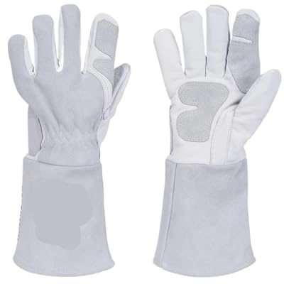 AYWTIUN Guanti da saldatura Guanti da saldatura in pelle resistenti al calore for saldatura/cucina/barbecue protettivi lavoro di sicurezza bianchi grigi