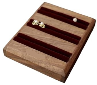 Présentoir à bijoux compact – Présentoir rembourré à trois compartiments en noyer noir for boucles d'oreilles et bagues