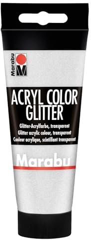 Marabu 12010050582 - Acryl Color glitter silber 100 ml, cremige Acrylfarbe auf Wasserbasis, schnell trocknend, lichtecht, wasserfest, zum Auftragen mit Pinsel und Schwamm auf Leinwand, Papier und Holz