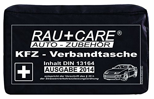 RAU EH0002 Kfz-Verbandtasche Kompakt Inhalt nach DIN 13164 § 35H Stvzo, Schwarz
